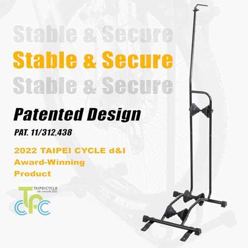 CyclingDeal Upright Bike Stand - Premium Quality Vertical & Horizontal Adjustable Bicycle Floor Parking Rack - for Storing MTB Road Bikes - up to 29¡± Wheel Size - for Fat Bike - 1 Bike
