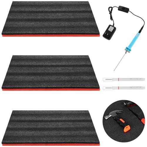 Homaisson Tool Box Foam Sets - Including 3 Tool Box Liners 1 Cutter and 2 Marker Pens Adjustable Tool Foam Organizers Non-Slip EPE Toolbox Liner Mats for Storage,18.1¡¿11.8¡¿1"