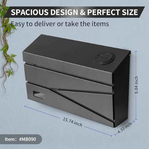Wall Mount Mailbox, Large Capacity Mailbox for House, Visibility Galvanized Steel Rust-Proof Metal Post Box Drop, Mailboxes for Outside, 15.74"¡¿9.84"¡¿4.33" Solar Lanterns Black