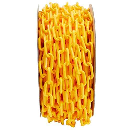 Stockroom Plus Yellow Plastic Chain Links - 1.5-Inch x 100-Foot - Plastic Safety Chain for Parking Lot Barrier & Driveways