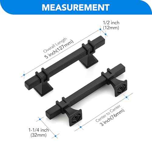 30 Pack 3 inch BlackCabinet Handles Square Zinc-Alloy Pulls for Kitchen Dresser Closet and Bathroom Cabinets Hardware