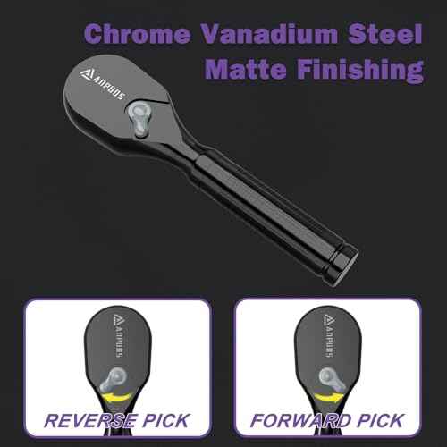 Stubby Ratchet,1/2 Inch Drive Mini Ratchet Wrench,72-Tooth Dual-Direction Ratchet, CR-MO Head Small Ratchet Wrench for Automobiles and Motorcycles