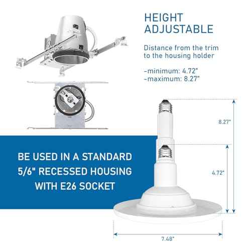 Jolux 5/6 Inch 5CCT Retrofit LED Recessed Lighting 4 Pack, Adjustable 5CCT 2700K-5000K, LED Replacement Can Lights,Dimmable,12=60W, E26 Base, Flat Trim,Easy Retrofit Downlight Installation.