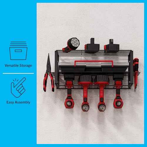 Stalwart Power Tool Organizer - 3-Tier Garage Shelving Unit with 110lb Max Capacity - Wall Mount Garage Storage System for Tools