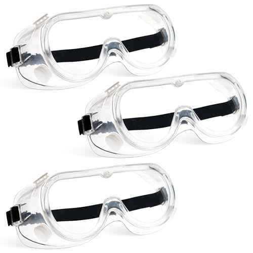 BISON LIFE Clear Anti-Fog Safety Goggles, Chemical Splash Resistant, Adjustable Strap, Anti-Scratch Eye Protection Glasses