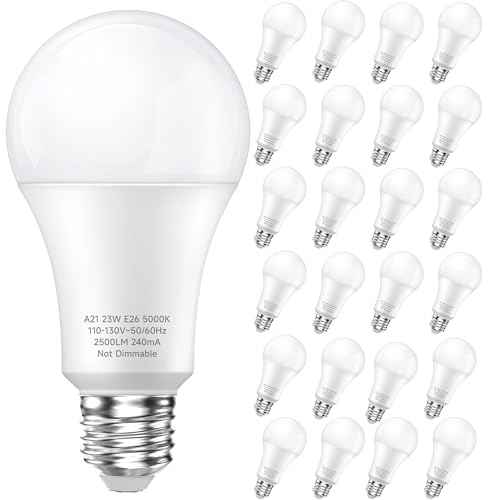 LEDERA 24 Packs 150W Equivalent LED Light Bulb, 23W Bright LED Bulb 2500 Lumens, A21 Daylight White 5000K Light Bulbs for Home Living Room, Kitchen, Office, Garage, Warehouse, Commercial Lighting