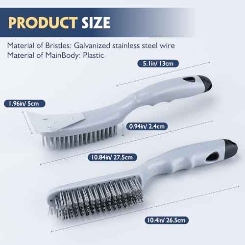 Stainless Steel Wire Brush Set 2Pcs,Heavy Duty Wire Brushes with Strong Handle & Metal Scraper,for Cleaning Welding Slag & Rust,Dust and Paint Scrubbing