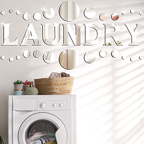 Zonon Laundry Room Mirror Decal Silver 3D Acrylic Mirror Wall Stickers DIY Wall Sticker for Bathroom Home Decorations Supplies(Silver)