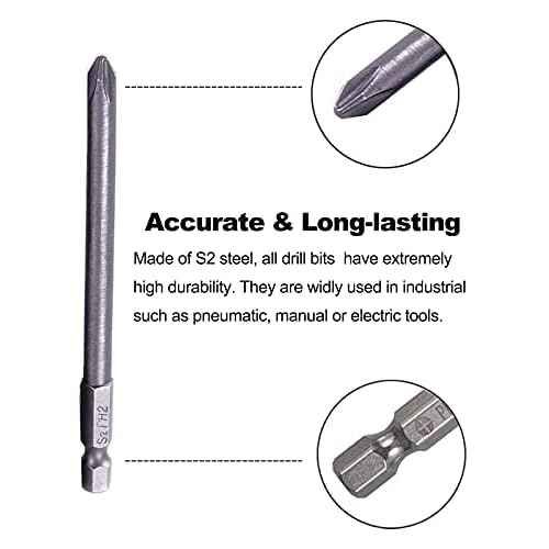 Rocaris 12 Pack 1/4 Inch Hex Shank Long Magnetic Screwdriver Bits Set 4 in Power Tools (Slotted+Cross Head)