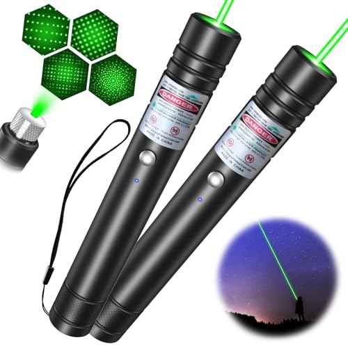 [2 Packs] LETEAPII Green Beam Light Flashlight Long Range, USB Rechargeable Tactical Flashlights with Star Cap Adjustable for TV/LED/LCD Screens, Presentations, Astronomy, Camping, Hiking, and Outdoor