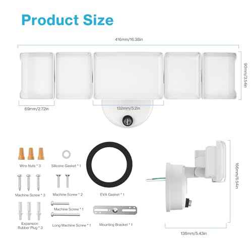 Olafus 100W Dusk to Dawn LED Outdoor Flood Light with Remote, 10000LM, 5 Adjustable Heads, IP65 Waterproof LED Security Light, Photocell Lights Fixture for Yard Garage White