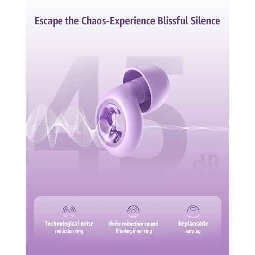 Ear Plugs for Sleeping 45DB Noise Cancelling: Ultra-Comfy Reusable Noise-Reducing Earplugs for Concerts & Travel & Snoring-Silicone Hearing Protection Earbuds with 8 Eartips- Purple