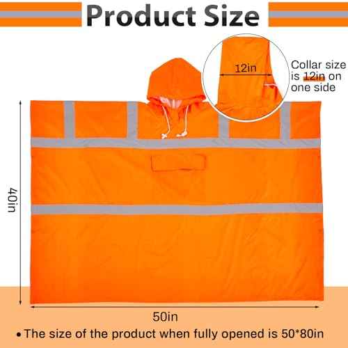 Coume High Visibility Rain Poncho with Large Pocket 50 x 80 Inch Reflective Rain Coat Safety Jacket for Outdoor Worker (Orange)