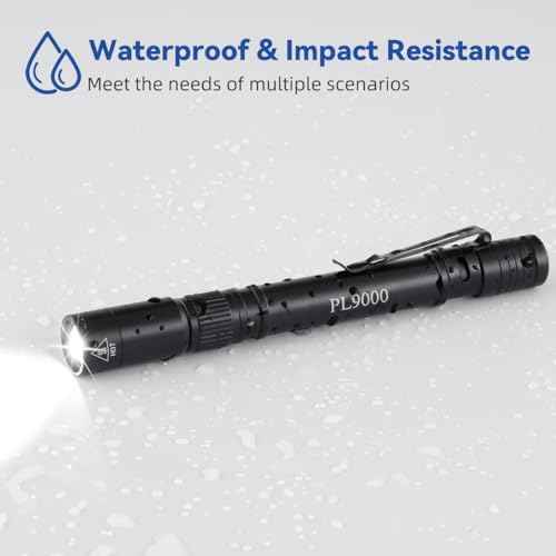 2Pack Pen Flashlight Rechargeable PL9000, 5Mode Bright Pen Light Flashlight High Lumens, Waterproof Pocket Flashlights, EDC Adjustable Tactical Flash Light, LED Small Lights with Clip for Emergencies