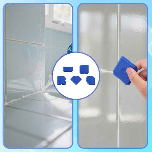 10pcs Silicone Cramer Spreader Caulking Tool Set Kit, Sealant Profiling Finishing Smoothing Mastic Tool Caulk Remover Reusable Grout Scraper Applicator for Kitchen Bathroom Floor Window & Sink (Blue)