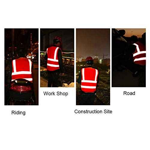 5 Pack Reflective Safety Vest for Women, Men High Visibility Reflective Vest with 5 Pockets Neon Red