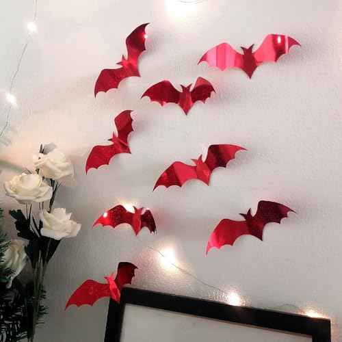 3D Bats Wall Stickers, Halloween Decors- 12 Black Bats and 12 Red Bats- Halloween Party Decoration