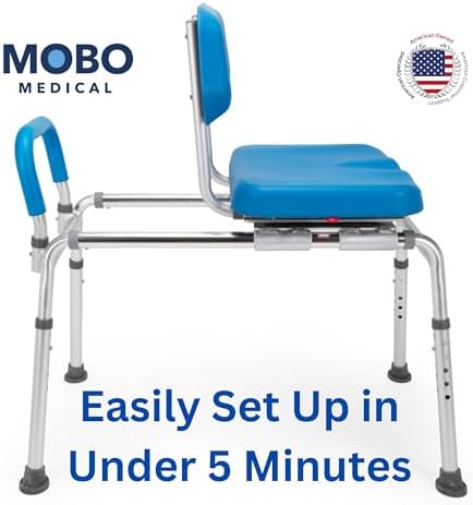 Mobo Sliding Shower Chair, Tub Transfer Bench with Swivel Seat - Adjustable Height, Locking Mechanism - Water Proof, 330 lbs Weight Capacity, Inside Shower for Elderly, Seniors, Handicap