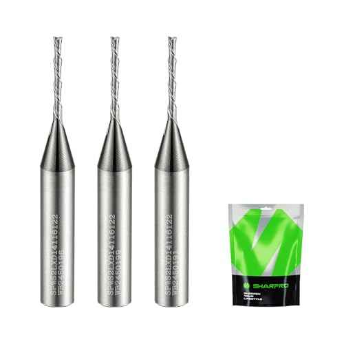 1/16 Downcut Router Bit 1/4 Inch Shank, Spiral CNC Router Bits, Carbide Down Cut End Mill for Woodworking, Engraving, Mortise, Plywood and Acrylic, 1/2 Inch CL, 2- Inch OVL (3PCS)