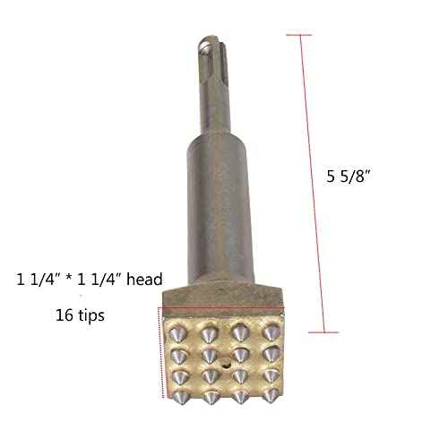 5 5/8 in. x 1 1/4 in. 16 Tips Concrete Repair Patch Prepare SDS Plus Chisel, 1 1/4 Inch Square Head SDS Plus Bush Hammer Drill Bit for Rotary Hammer (Pack of 2)