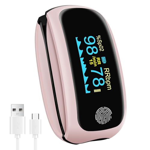 Pulse Oximeter Rechargeable, Blood Oxygen Meter Finger, Pulse Ooximeter with Respiratory, Respiration Rate Monitor, Oximetry for Sports Aviation Use Only (Pink)