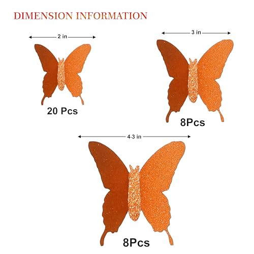 Glitter 3D Butterfly Wall Stickers - Orange