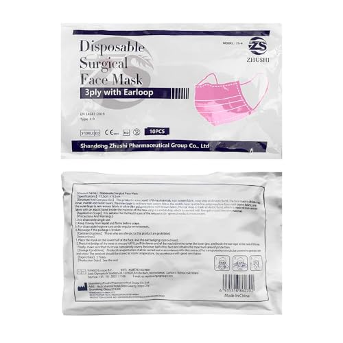 50PCS Cute Pink Disposable Comfortable Earloop Face Masks (10 PCS/Bag Sealed,Pack of 5) Medical Grade ASTM Level 2,High Filtration Ventilation Skin-Friendly 3-Ply Fabric (Non-Woven 65%,Melt-Blown 35%)