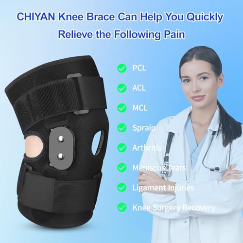 CHIYAN Hinged Knee Brace for Women Men, Open Patella Design with Dual Metal Side Stabilizers, Knee Immobilizer Support for Joint Pain Relief, Arthritis, Meniscus Tear, ACL, PCL, MCL