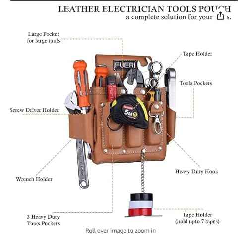 FUERI Leather Tool Pouches Carpenter Electrician Belt Bags Organizer 4 Pocket Professional Heavy Duty Pouch for Construction Framing