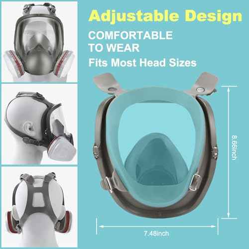 Full Face Respirator Mask Reusable,Full Face Cover Gas Mask with Double Filtration,for Painting,Dust,Carpentry,Welding and Other Work Protection