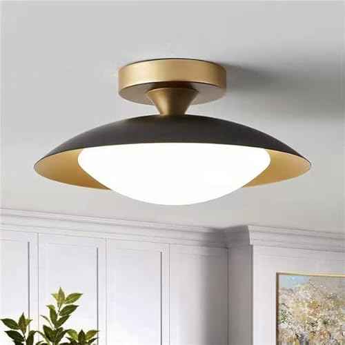 Small Dimmable Mid Century Modern Ceiling Light,5CCT LED Black Gold Semi Flush Mount Ceiling Lamp,for Hallway Entryway Bedroom Laundry Room Kitchen Light Fixture 2700K-6000K,11.81 in