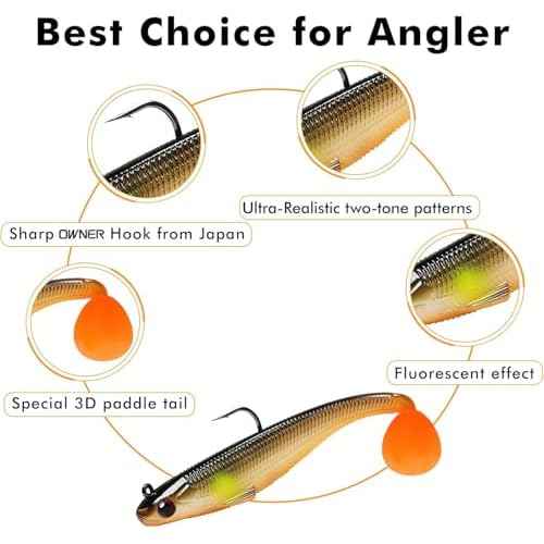 TRUSCEND Easy Catch Pre-Rigged Soft Lures, Unique Vibrating Swim Action and Trembly Sinking Move for More Bites, Amazing Soft Swimbait for Family Fishing, Fishing Lures for Bass Trout Crappie Walleye