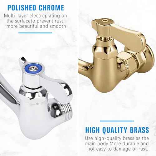 Wall Mount Kitchen Faucet 8" Center Commercial Sink Faucet with 12" Swivel Spout Dual Handles Brass Utility Sink Faucet for Laundry Room Restaurant Polish Chrome