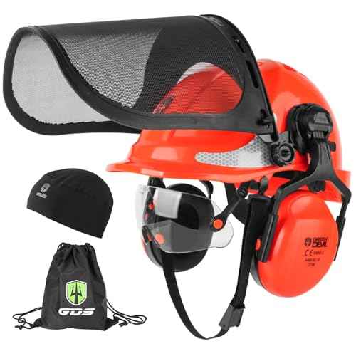 GREEN DEVIL Chainsaw Safety Protective Helmet Forestry Helmet with Build-in Visor Mesh Face Shield Ear Muffs 4 in 1 Ideal for Arborist Tree Work DIY Outdoor Logging Hard hat