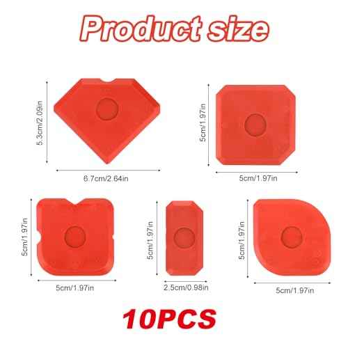 10pcs Plastic Caulking Tool Set, Reuse Grout Scraper Sealant Profiling Finishing Smoothing Tool Caulk Smoother Remover for Window Kitchen Bathroom Floor Sink Joint Sealing (Red)