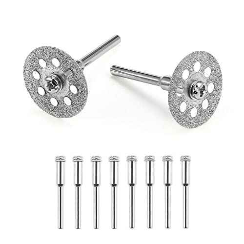 40Pcs Diamond Cutting Wheel Kit 545 Cut Off Discs Coated for Rotary Tools with 8 Pcs 3mm Mandrel and 2 Pcs Cross Crystal Screwdriver for Cutting Gem Stones, Ceramics, Glass (25/22/18/16mm Each 10Pcs)