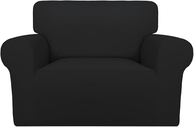 PureFit Super Stretch Sofa Slipcover – Spandex Non Slip Soft Couch Sofa Cover, Washable Furniture Protector with Non Skid Foam and Elastic Bottom for Kids, Pets (Oversized, Black)