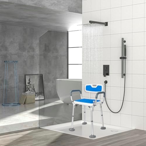 Heavy Duty Shower Chair for Inside Height Adjustable Shower Chair with Arms Shower Seats for Elderly, Disabled and Handicap Support Up to 330 Pounds