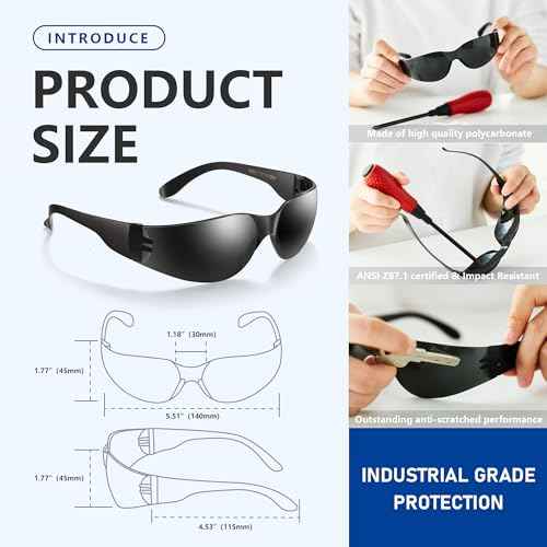 Tinted Safety Glasses Bulk, 24 Pack, Protective Shaded Safety Goggles, UV Protection Sunglasses, Scratch & Impact Resistant Dark Smoke Lense | Perfect for Construction, Shooting, Lab Work