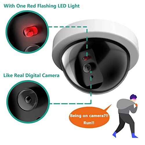 WALI Dummy Fake Security CCTV Dome Camera with Flashing Red LED Light with Security Alert Sticker Decals (SDW-6), 6 Packs, White
