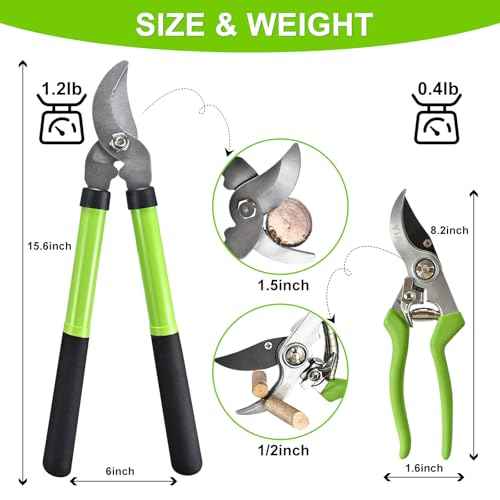 Loppers for Tree Trimmer 15" Branch Cutter Bypass Tree Clippers Rust-Resistant Blade,Tree Loppers Up to 1.5" Diameter Cut Capacity,Pruning Shears with Shock-Absorbing Handle,Gardening Pruners Tools