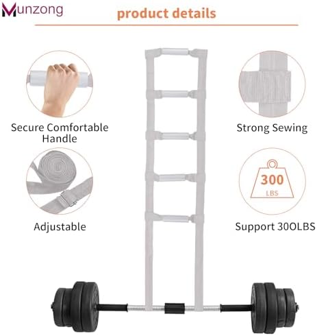 Munzong Bed Ladder Assist 160 Inch, Grey Pull Up& Sit Up Assist Device, Assistive Bedside Straps w/ 5 Handle, Portable Rope Beds Ladder Helper for Elderly Senior Injury Handicap Patient Pregnant(4 m)