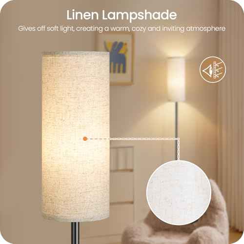Set of 2 Dimmable Floor Lamps for Living Room with 2 Remotes and Foot Switch, 64.4¡±Modern Standing Tall Lamp, Corner Lamp for Bedroom, Bulb Included, 3000K-6500K, Beige Shade E06LDP205W1