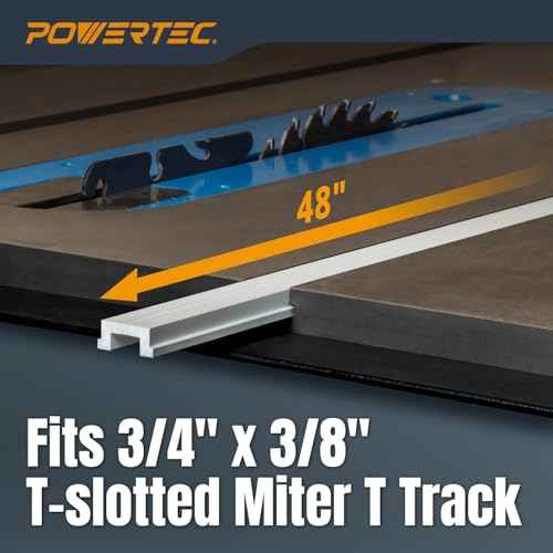 POWERTEC 48" Miter T Track w/ T-Bar for Table Saw, Router Table, Band Saw, Works with 3/4¡± x 3/8¡± Miter T Slot, Miter Gauge, T Track Accessories for Woodworking and Sliding Jigs, 1 Set (71156V)