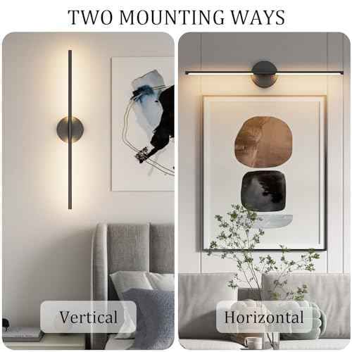 Black Wall Sconce for Bathroom 28In Hardwired Vanity Light Fixture 3000K Indoor Bathroom Sconce Over Mirror 360¡Æ Rotate for Living Room