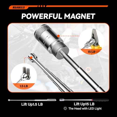 Telescoping Magnetic Pickup Tool Set with Portable Bag, Extendable Flashlight with 360¡Æ Inspection Mirror, Christmas Stocking Stuffers for Men Adults, Gifts for Men Mechanics, and Handymen, Red
