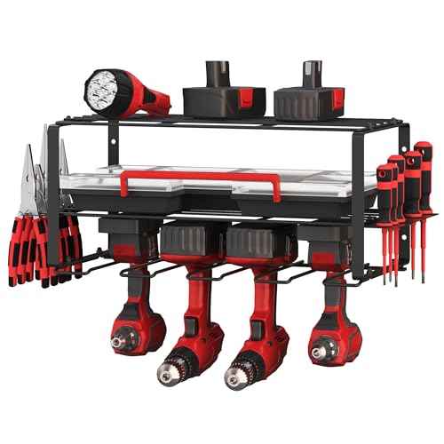 Stalwart Power Tool Organizer - 3-Tier Garage Shelving Unit with 110lb Max Capacity - Wall Mount Garage Storage System for Tools