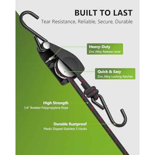 Kayak Straps Tie Downs 8 Pack Set, Roof Rack Straps Adjustable Ratchet Tie Down Straps with Lock S Hooks, 1/4 Inch 12 Feet Ratchet Straps for Small Cargo, Kayak-Soft Loops, Packing, Camping Gear