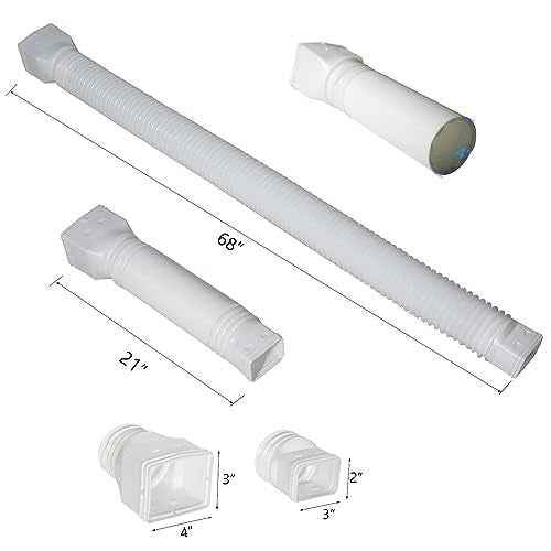 4 Pack Rain Gutter Downspout Extensions Flexible, Drain Downspout Extender,Down Spout Drain Extender, Gutter Connector Rainwater Drainage,Extendable from 21 to 68 Inches(White)