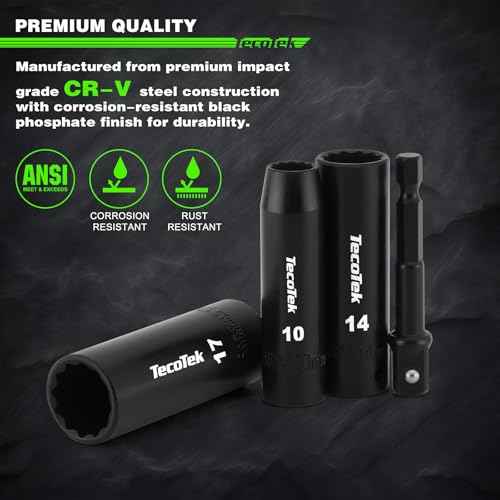 14 Pieces 3/8-Inch Drive Impact Socket Set, 12-Point, Metric, Deep, CR-V, 7mm to 19mm, Drill Socket Adapter 3/8"